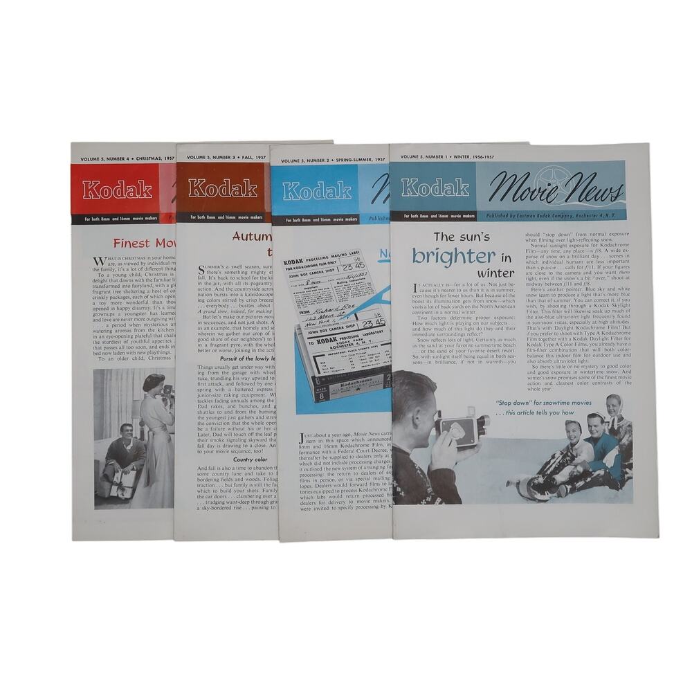 Kodak Movie News Magazine Booklet Set of Four (4) 1957 Eastman Kodak Vintage